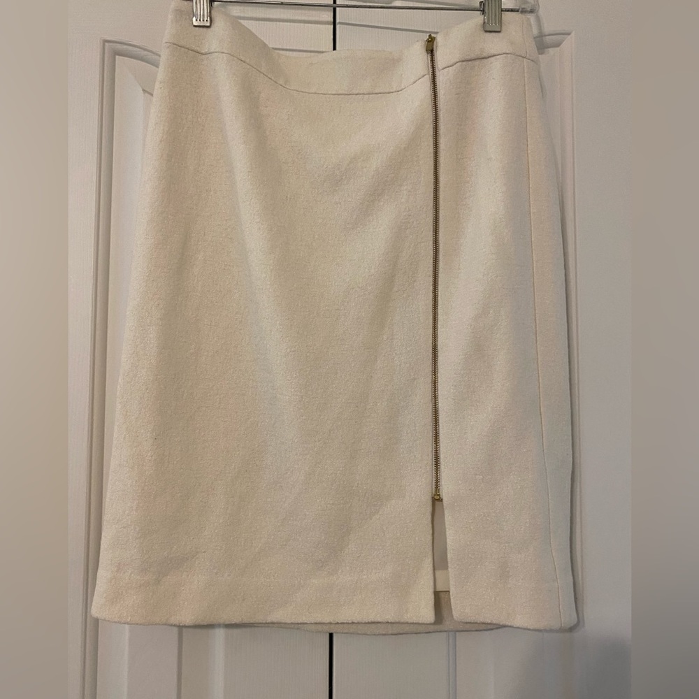 Banana Republic Off White Cream Wool Blend Pencil Skirt with Gold Zipper Sz 4